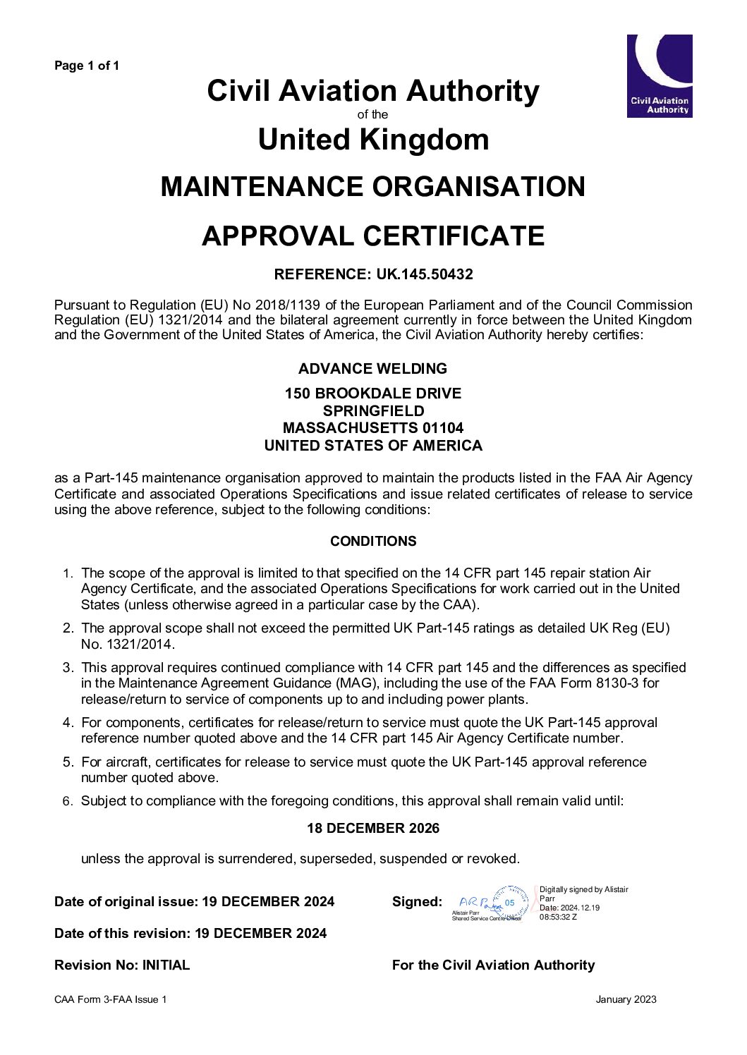 Advance Welding EASA Certification