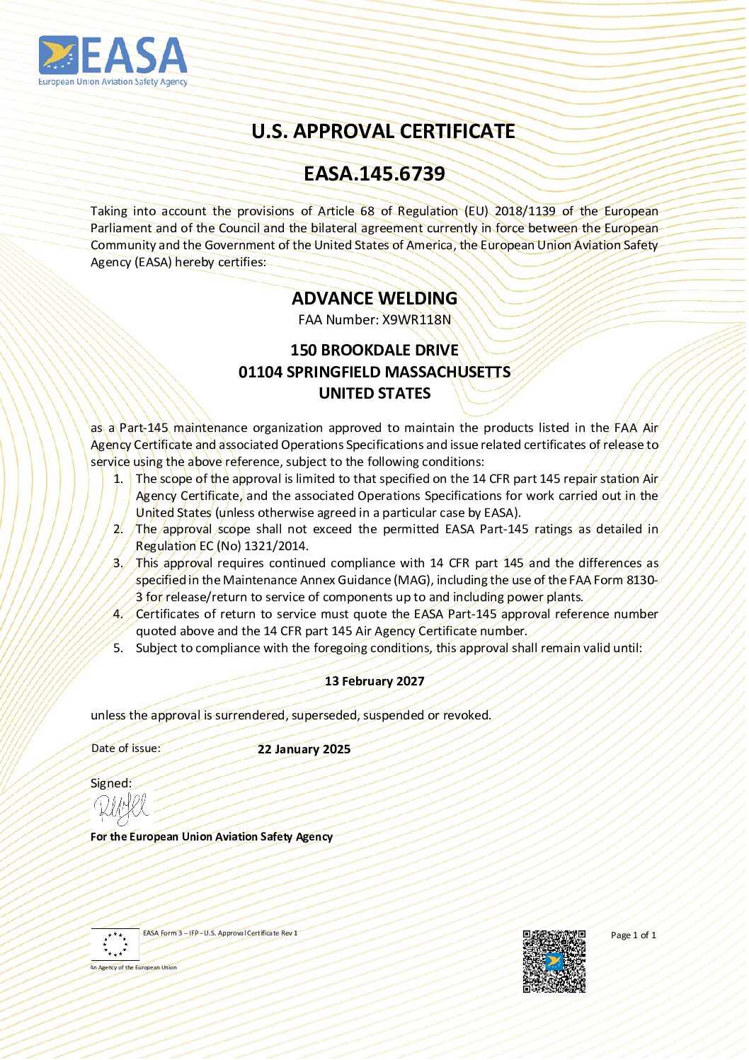 Advance Welding EASA Certification