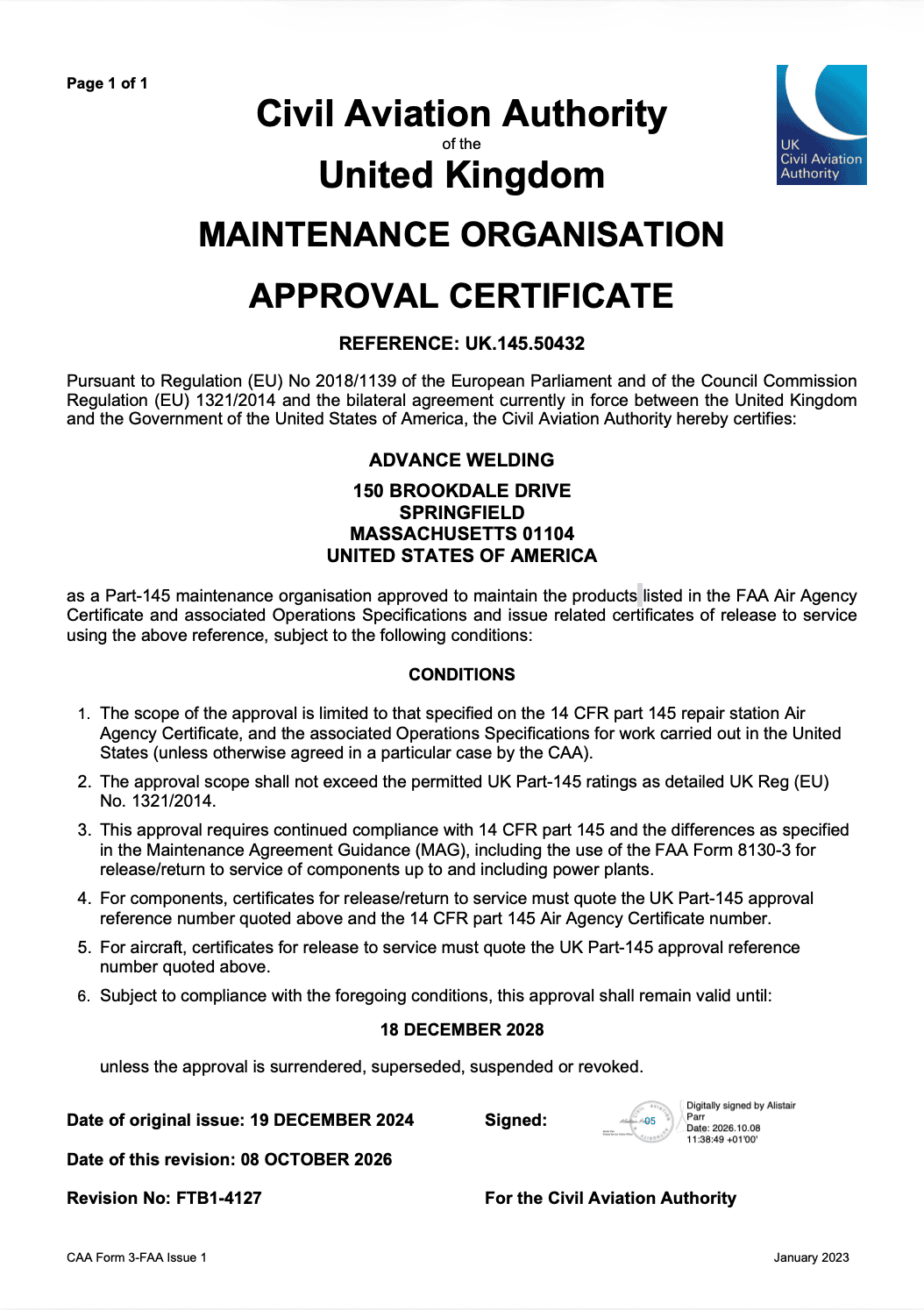 Advance Welding EASA Certification
